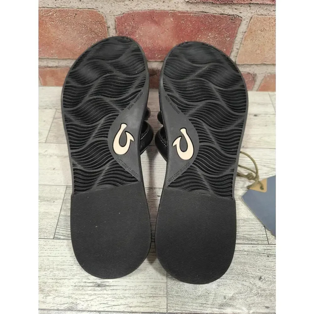 Olukai Tiare Slide Sandal Women's Size 6 Black Leather Strappy New With Tag - Picture 8 of 8